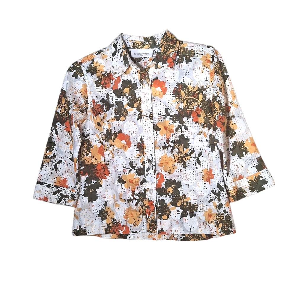 Breckenridge Women's Floral Button Down Shirt Size Petite Small PS
